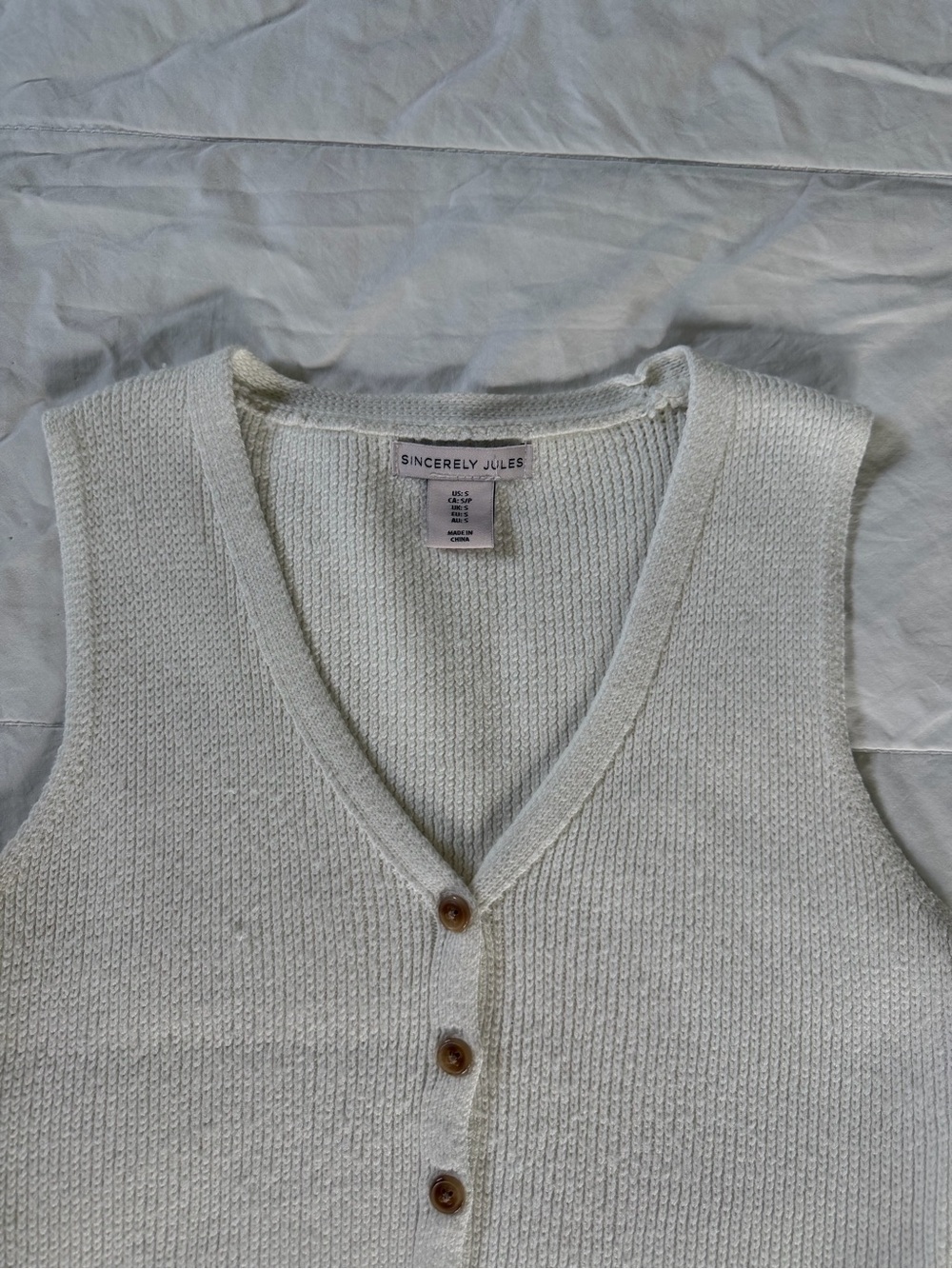 Sincerly Jules Cream Knit Button-Front Crop Sweater Vest - Picture 2 of 2